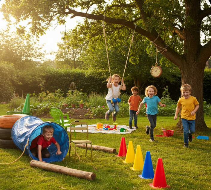 Gartenspiele Ideen für Kinder draussen spielen Garten Sonne